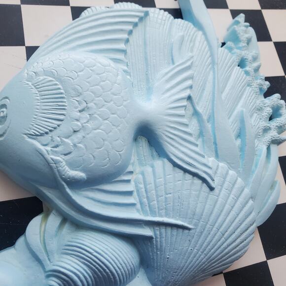 VTG 1960s Burwood Pastel Blue Angelfish Seashells Wall Hanging Decor - Picture 2 of 6